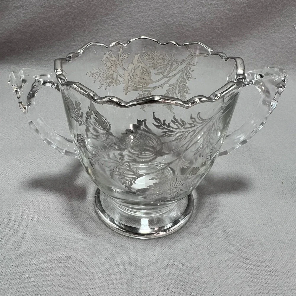 Silver City Poppy‎ Flanders Clear Glass Silver Overlay Vintage Creamer Sugar Set